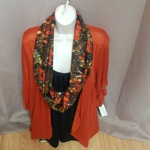 New Studio Works Rust 3/4 Sleeve sweater scarf 1X